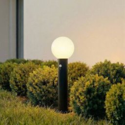Lindby Dangan pillar light, black/opal 60 cm, glass, sensor Lindby, dimmable, White / opal, Glass, Modern, Outdoor lights with sensor