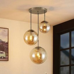 Glass Pendant Light Teeja Lindby, dimmable, Cream / amber, Living / Dining Room, Glass, Modern, Ceiling Light