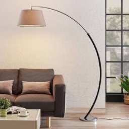 Arc Lamp Floor Evelyna Lucande, Alu / grey / zinc, Bedroom, Textile / fabric / silk, Modern, Floor Lamp