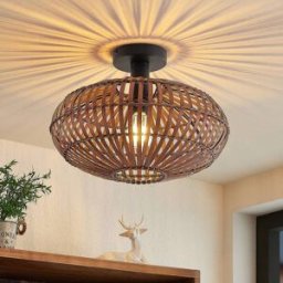 Wooden Ceiling Light Majeora Lindby, dimmable, Dark wood, Living / Dining Room, Bamboo, Scandinavian, Ceiling Light
