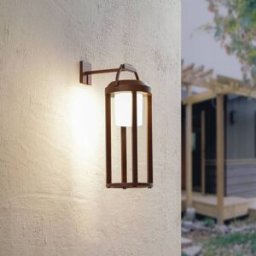 Lucande 2-in-1 LED solar wall light Tilena, rust, round, aluminium Tilena Lucande, dimmable, Black, Aluminium, Modern, Solar Wall Light
