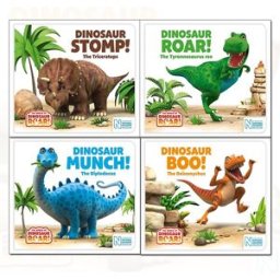 MACMILLAN Dinasour Books, World of Dinosaur Roar Book Series - Kids Book Collection Set 1-4 (Dinosaur Roar, Dinosaur Boo, Dinosaur Munch, Dinosaur Stomp)