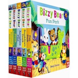 Nosy Crow Bizzy Bear Series 5 Books Collection Bundle Set(Fun Park, Breakdown Truck, Aeroplane Pilot, Pirate Adventure & Dinosaur Safari)(With Sliders to Push a
