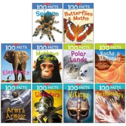 Miles Kelly Publishing 100 Facts Series 10 Books Collection Set (100 Facts: Spiders, Butterflies and Moths, Elephants, Monkeys and Apes, Polar Lands, Rocks and Minerals, Arm