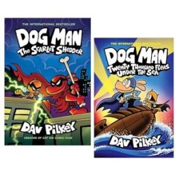 Scholastic Dog Man Series by Dav Pilkey 2 Books Collection Set: Book No. 11 and 12 (Twenty Thousand Fleas Under the Sea and The Scarlet Shedder [Hardback])