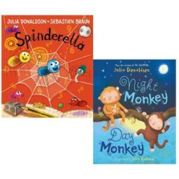 HARPERCOLLINS Julia Donaldson 2 Book Collection Set – Spinderella & Night Monkey, Day Monkey Rhyming Picture Books for Children