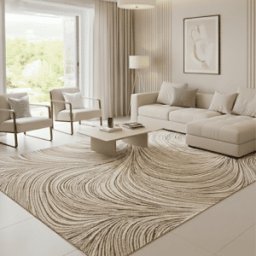 Braun Beige & Brown Swirl Pattern Abstract Rug, 366 x 274cm