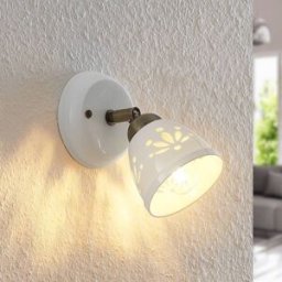 Lindby spotlight Sanrike, height 16 cm, 1-bulb, white, ceramic Sanrike Lindby, dimmable, White / opal, Living / Dining Room, Ceramics, Country House / Rustic, Ceiling Light