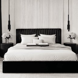Harriet Low Black Velvet Channelled Ottoman Bed, Super King