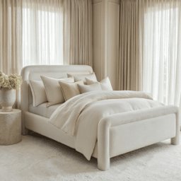 Joel White Velvet Rounded Bed, Double