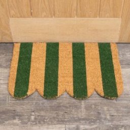 Rectangular Green & Natural Striped Doormat with Scallop Edge Material: Home Decor & Accessories