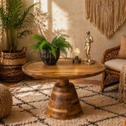 Large Round Wooden Coffee Table Material: Furniture/Coffee Tables