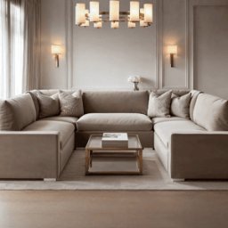 Olivia Mink Premium Large U-Shaped Sofa, With Studs