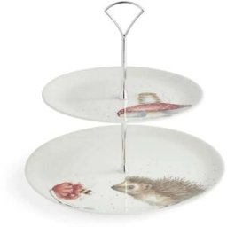 Wrendale Designs by Hannah Dale 2-Tier Fine China Cake Stand - He's A Funghi & Hedgehog