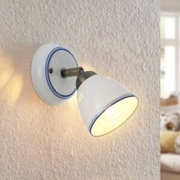 Lindby spotlight Eneas, height 16 cm, white, 1-bulb, ceramic Eneas Lindby, dimmable, White / opal, Living / Dining Room, Ceramics, Country House / Rustic, Ceiling Light