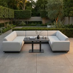 Harbour Lifestyle Luna U-Shape Outdoor Fabric Sofa Set with Altura Rising Table in Oyster Grey