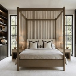 Eden Dark Taupe 4 Poster Wooden Bed with Cream Velvet Headboard, Emperor