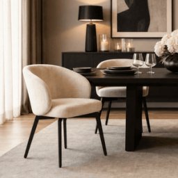 Casa Ivory Chenille Dining Chair with Black Legs