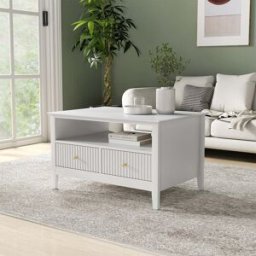 Two Drawer Coffee Table - Hales White Range Material: Furniture/Coffee Tables