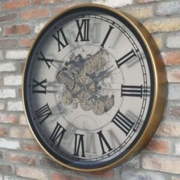 Large Round Metal Black & Gold Cog Clock 80cm x 80cm Material: Home Decor & Accessories/Clocks
