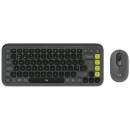 Logitech Pop Icon Combo Wireless Keyboard and Mouse Set - Graphite & Green (UK Style Keyboard)