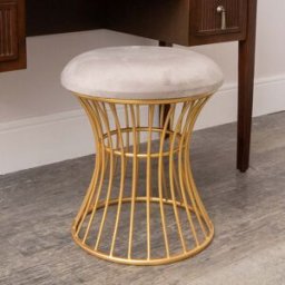 Gold & Grey Metal Detailed Upholstered Dressing Table Stool Material: Furniture/Stools