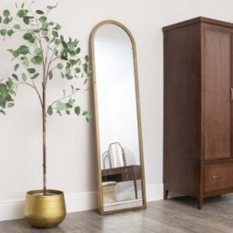 Large Bronze Framed Arched Wall & Leaner Mirror - 50cm x 180cm Material: Mirrors
