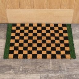 Rectangular Checkered Coir Door Mat with Solid Green Border Material: Home Decor & Accessories