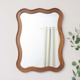 Large Natural Wood Wavy Edge Wall Mounted Mirror - 60cm x 80cm Material: Mirrors