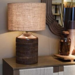 Mango Wood Ridged Table Lamp with Jute Shade Material: Home Decor & Accessories/Lighting/Table Lamps