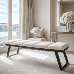 Henley Luxury Cream Boucle Channelled Bench with Black Legs