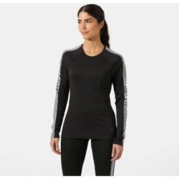 Helly Hansen Women's Lifa Active Stripe Crew Baselayer Top Black L - Black - Female