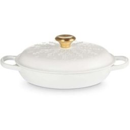 Le Creuset Signature 26cm Cast Iron Christmas Shallow Casserole - Snowflakes