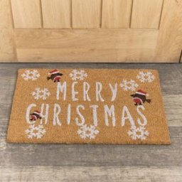 Merry Christmas Robin Detail PVC Backed Coir Doormat 60cm x 40cm Material: Home Decor & Accessories/Door Mats