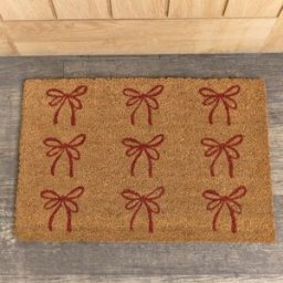 Red Bow Detail PVC Backed Coir Doormat 60cm x 40cm Material: Home Decor & Accessories/Door Mats