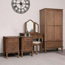 Dark Wood Wardrobe, Dressing Table Desk with Triple Mirror, Stool and Pair of Bedside Tables - Ashwell Range Material: Furniture/Furniture Ranges/Ashwell Range