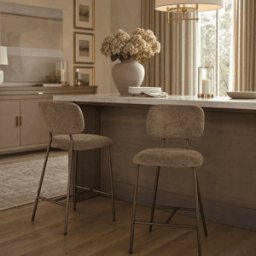 Wilder Warm Brown Chenille & Bronze Bar Stools- Set of 2