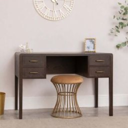 Dark Wood 4 Drawer Dressing Table & Stool Set - Kingsley Range Material: New Products