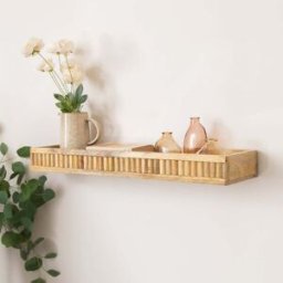 Mango Wood Fluted Wooden Wall Shelf - 70cm Material: New Products