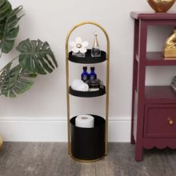 Gold and Black Metal 3 Tiered Storage Caddy - 25cm x 78cm Material: Home Decor & Accessories