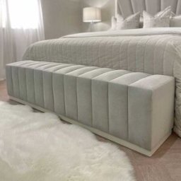 Madeline Silver Velvet & Oyster Luxury Bench, Super King