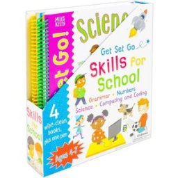 Miles Kelly Publishing Ltd. Get Set Go Skills for School 4 Wipe Clean Books Set Plus one Pen (Ages 4-7) (Computing and coding, Know your Numbers, Know Your Grammar & Science)
