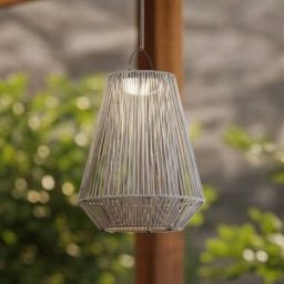 Lindby Austas LED solar hanging lamp, grey, Ã˜ 32 cm, USB, IP54 Lindby, dimmable, Alu / grey / zinc, Plastic, Modern, outdoor solar lights