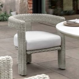 Seychelles Outdoor Cream & Natural Rattan Curved Dining Chair - Set of 2