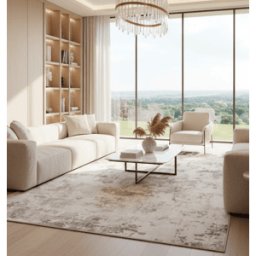 Blavet Washable Cream & Greige Abstract Rug, 300 x 200cm