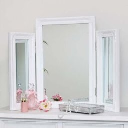Ornate White Vintage Triple Dressing Table Mirror - 55cm x 74cm Material: Mirrors