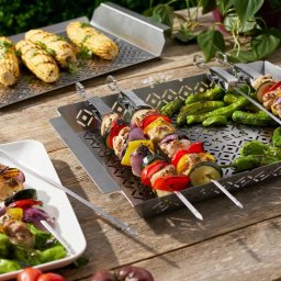 HENCKELS 8-Piece BBQ Trays & Skewer Set Grill Basket & Grill Topper