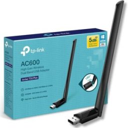 TP-LINK AC600 High Gain USB Wi-Fi Dongle - Dual Band Wi-Fi Adapter with 5dBi Antenna for PC, Desktop, Laptop, Supports Windows 11/10/8.1/8/7/XP, macOS X 10.9-10.14 (Archer T2U Plus)
