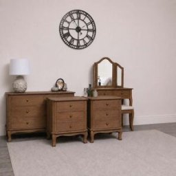 Dark Wood Dressing Table Set, Chest of 4 Drawers & Pair of Wide Bedside Tables - Ashwell Range Material: Furniture/Furniture Ranges/Ashwell Range