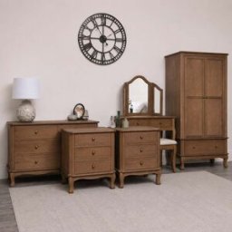 Dark Wood Wardrobe, Dressing Table Set, Chest of 4 Drawers & Pair of Wide Bedside Tables - Ashwell Range Material: Furniture/Furniture Ranges/Ashwell Range